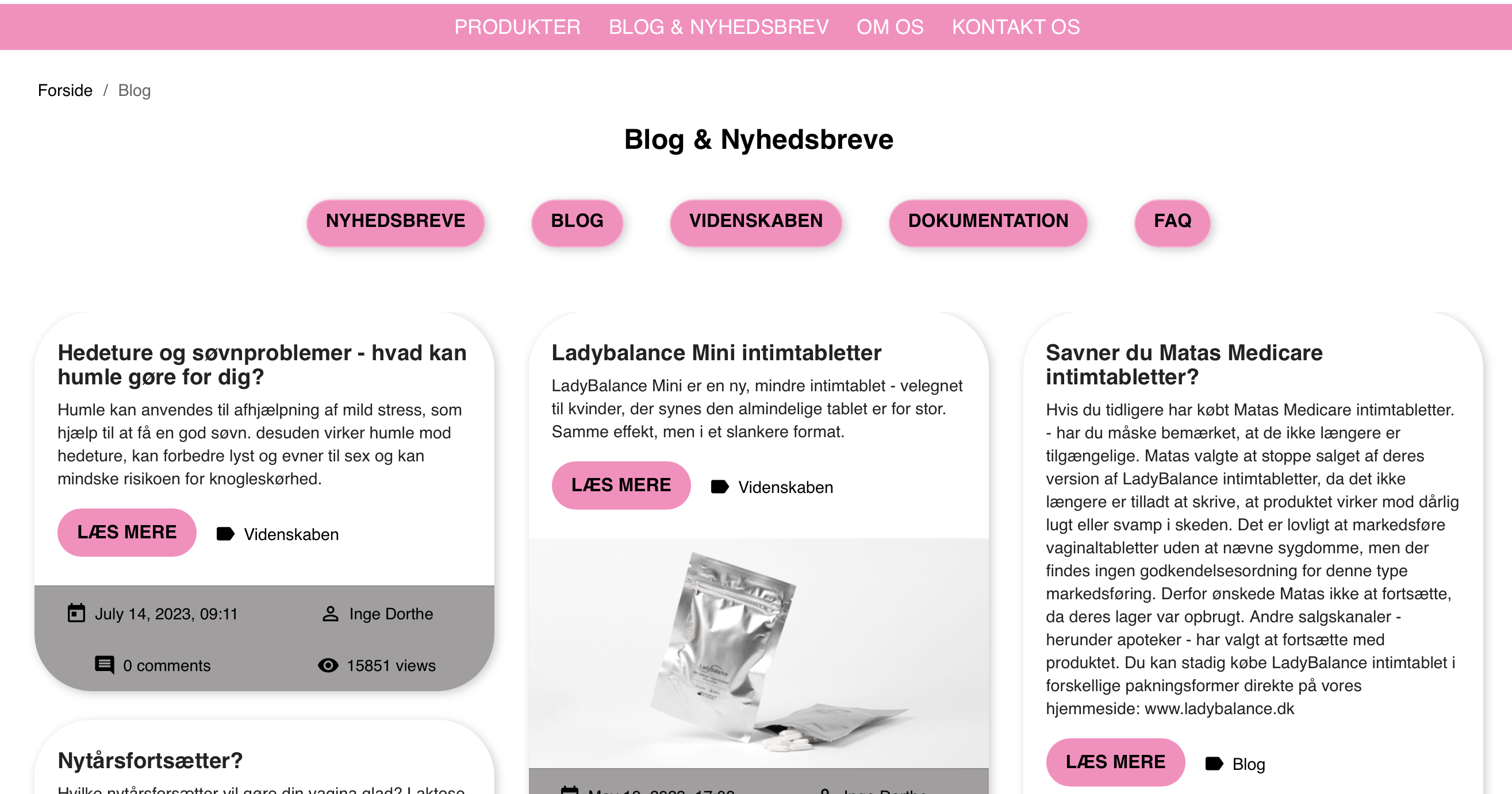 SEO struktur og interne links hos LadyBalance